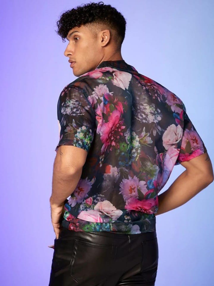 Streak Hawk Men Silk Satin Metallic Button Down Sleeve Collared Shirt